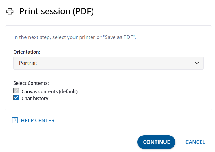 Print Session (PDF) Dialog