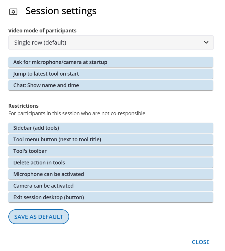 Session Settings Dialog