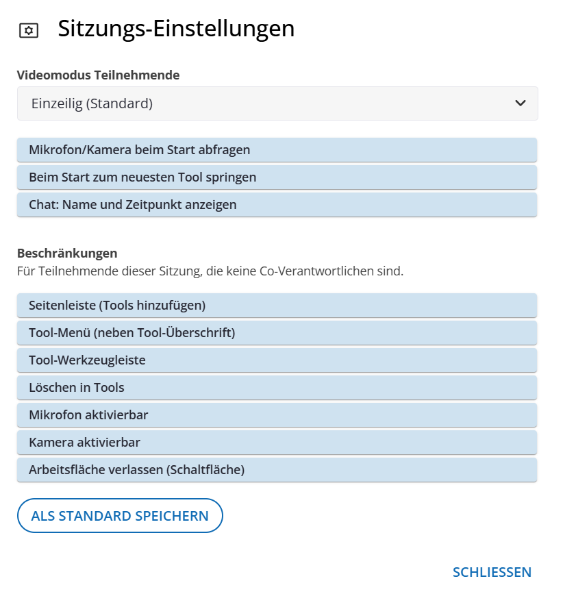 Dialog Sitzungs-Einstellungen